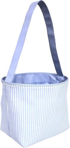 SONA G DESIGNS Seersucker Stripe Fabric Easter Basket Bucket Tote Bag - Egg Collecting in Saudi Arabia