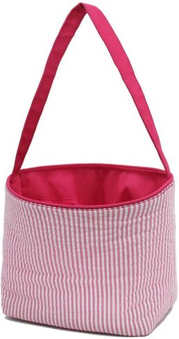 SONA G DESIGNS Seersucker Stripe Fabric Easter Basket Bucket Tote Bag - Egg Collecting in Saudi Arabia