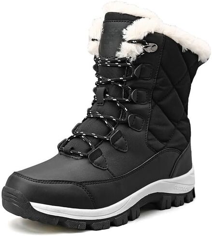 Women's Winter Waterproof Snow Boots Warm Lace-Up Slip-On Mid-Calf Outdoor Lightweight Hiking Boots Fleece Lining with Slip-Resistant Sole in Saudi Arabia