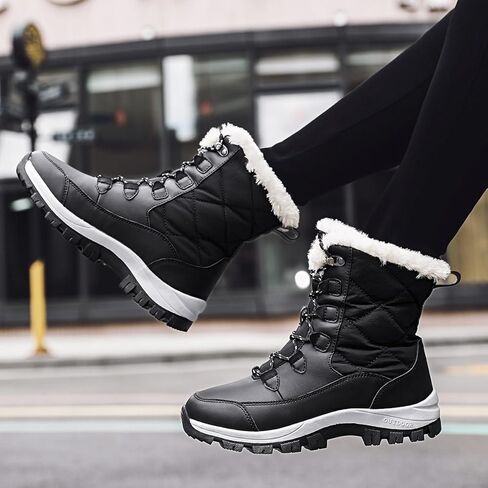 Women's Winter Waterproof Snow Boots Warm Lace-Up Slip-On Mid-Calf Outdoor Lightweight Hiking Boots Fleece Lining with Slip-Resistant Sole in Saudi Arabia