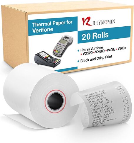 لفات ورق حرارية لـ Verifone Vx520، Vx680، T650، P400m - ورق الإيصالات الحرارية لآلات بطاقات الائتمان (20 لفة) in Kuwait