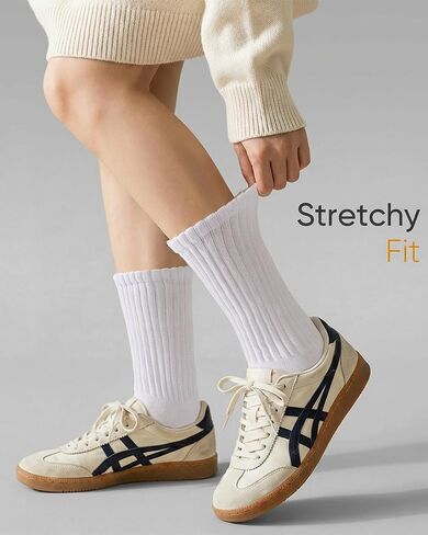 جوارب HONGTEYA النسائية Scrunch Slouch Crew - جوارب مريحة من القطن لمنتصف الساق للأحذية طويلة الرقبة وصالة الألعاب الرياضية والكاجوال (مقاس 5-11) in Saudi Arabia