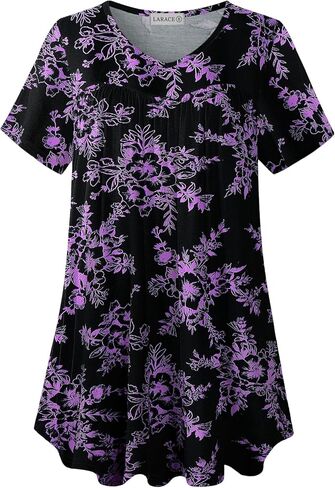 LARACE Plus Size Tunic Tops for Women V Neck Pleated Casual Blouses Summer Shirts in Saudi Arabia