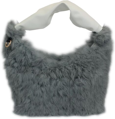Fosrion Real Rabbit Fur Mini Top Handle Bag, Faux Karakul Lambskin Texture, Small Fluffy Clutch Purse for Women in Saudi Arabia
