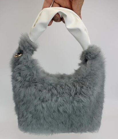 Fosrion Real Rabbit Fur Mini Top Handle Bag, Faux Karakul Lambskin Texture, Small Fluffy Clutch Purse for Women in Saudi Arabia