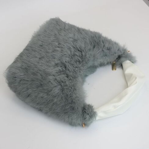 Fosrion Real Rabbit Fur Mini Top Handle Bag, Faux Karakul Lambskin Texture, Small Fluffy Clutch Purse for Women in Saudi Arabia