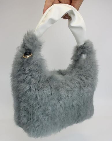Fosrion Real Rabbit Fur Mini Top Handle Bag, Faux Karakul Lambskin Texture, Small Fluffy Clutch Purse for Women in Saudi Arabia