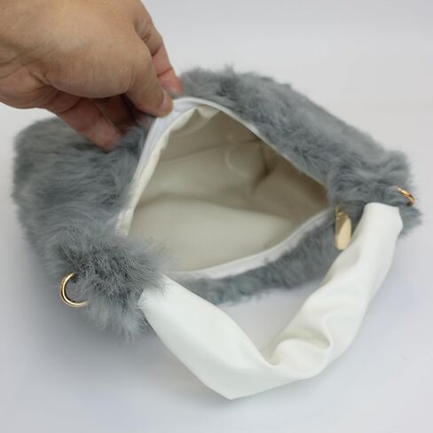 Fosrion Real Rabbit Fur Mini Top Handle Bag, Faux Karakul Lambskin Texture, Small Fluffy Clutch Purse for Women in Saudi Arabia
