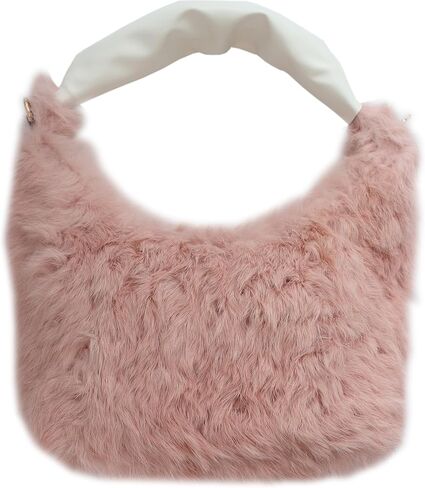 Fosrion Real Rabbit Fur Mini Top Handle Bag, Faux Karakul Lambskin Texture, Small Fluffy Clutch Purse for Women in Saudi Arabia