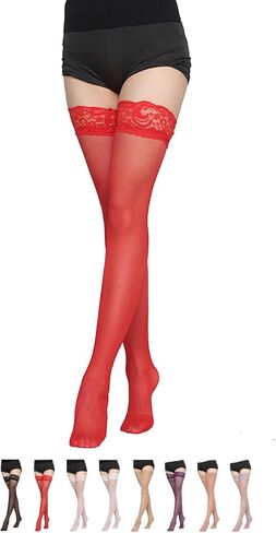 TAIKULE Women Thigh High Stocking Silicone Lace Top Stockings Silky Stocking Tights for Women Girls Red in Saudi Arabia