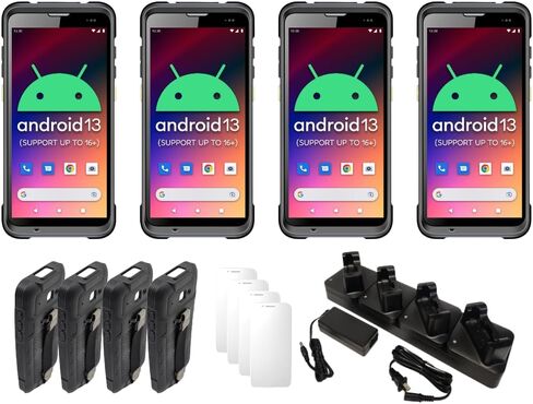 عبوة (4) | ماسح الباركود اللاسلكي من Chainway C66 | أندرويد 13 (الدعم المستقبلي حتى 18) | قارئ رموز زيبرا 2D/1D/QR | محطة شحن ذات 4 فتحات، حافظات حماية، واقيات شاشة in Kuwait