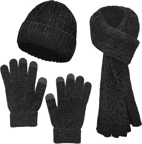 مجموعة قبعة وقفازات وشاح الشتاء مناسبة لكل من الرجال والنساء قبعة محبوكة وشاح طويل وقفازات شاشة تعمل باللمس مناسبة لفصل الشتاء 3 في 1 مجموعة صندوق هدايا دافئة in Kuwait