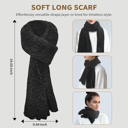 مجموعة قبعة وقفازات وشاح الشتاء مناسبة لكل من الرجال والنساء قبعة محبوكة وشاح طويل وقفازات شاشة تعمل باللمس مناسبة لفصل الشتاء 3 في 1 مجموعة صندوق هدايا دافئة in Kuwait