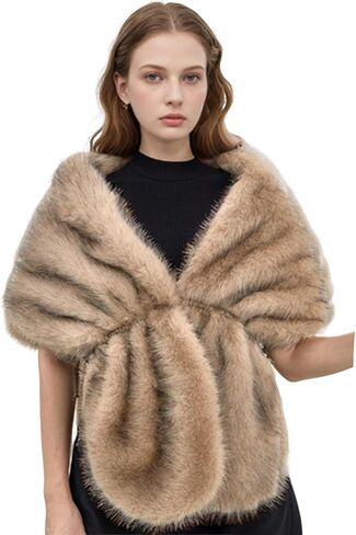 شال نسائي شتوي من الفرو الصناعي وشاح زفاف مستقيم وإكسسوارات حفلات سرق وياقة ملفوفة in Kuwait