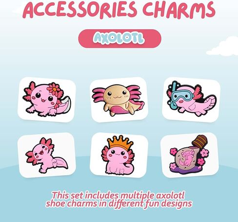 مجموعة سحر أحذية Axolotl اللطيفة، 10 قطع من سحر زينة Kawaii Pink Axolotl PVC للأحذية والصنادل وأساور المعصم، هدايا عيد ميلاد للحفلات. in Saudi Arabia