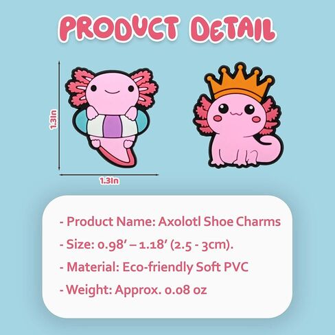 مجموعة سحر أحذية Axolotl اللطيفة، 10 قطع من سحر زينة Kawaii Pink Axolotl PVC للأحذية والصنادل وأساور المعصم، هدايا عيد ميلاد للحفلات. in Saudi Arabia