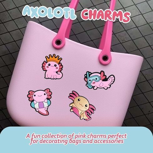 مجموعة سحر أحذية Axolotl اللطيفة، 10 قطع من سحر زينة Kawaii Pink Axolotl PVC للأحذية والصنادل وأساور المعصم، هدايا عيد ميلاد للحفلات. in Saudi Arabia