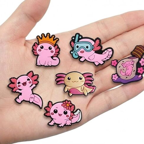 مجموعة سحر أحذية Axolotl اللطيفة، 10 قطع من سحر زينة Kawaii Pink Axolotl PVC للأحذية والصنادل وأساور المعصم، هدايا عيد ميلاد للحفلات. in Saudi Arabia