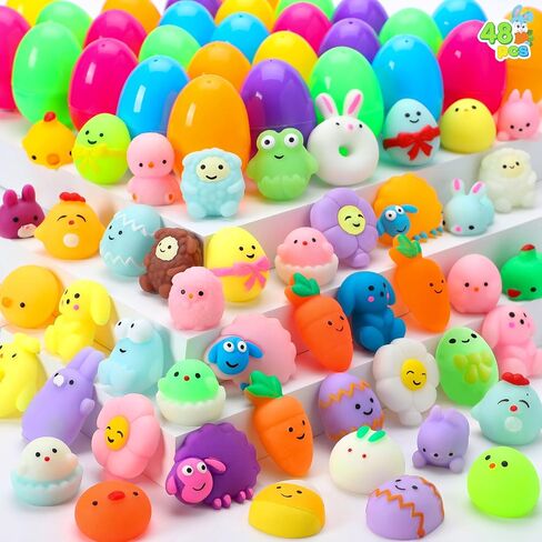 JOYIN 48 Pcs Mochi Squishy Toy Prefilled Easter Eggs,Cute Animals Mochi Squeeze Stress Relief Toys Kawaii Mini Soft Squeeze Mochi for Easter Party Favors, Easter Egg Hunt, Easter Goodie Bag Fillers in Saudi Arabia