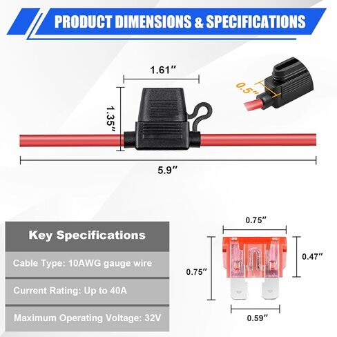 10 AWG Inline Fuse Holder 40A (4-Pack) - ATC Fuse Holder for 12V Car Truck Marine ATV Boat Motorbikes, Upgraded in line Electrical Circuit Protection in Saudi Arabia