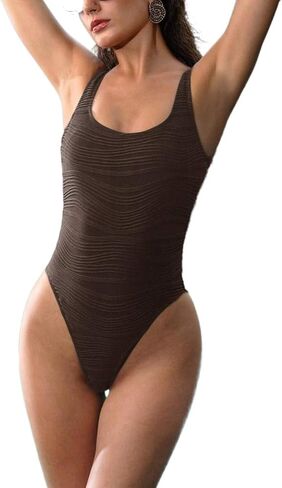 Womens Backless High Cut Casual Monokini Swimsuit - Solid Textured One-Piece Swimwear for Beach & Vacation in Saudi Arabia