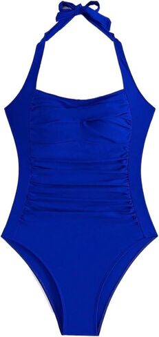 Women's Halter Neck Backless Monokini Swimsuit - Ruffle Detailing, High Stretch Summer Beachwear in Saudi Arabia