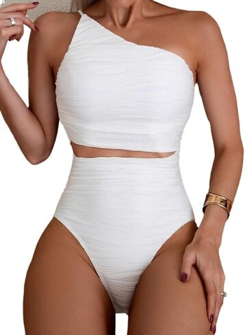 Womens High Waisted Cutout Monokini Swimsuit - Asymmetrical One Piece Swimwear for Beach & Vacation in Saudi Arabia