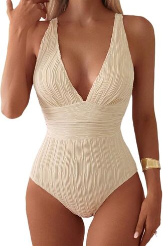 Womens Backless Monokini Swimsuit - Solid Texture One-Piece Bathing Suit for Beach Vacation and Summer Fun in Saudi Arabia