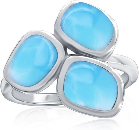 Beaux Bijoux Sterling Silver Natural Larimar Ring - Natural Gemstone Jewelry - Blue Stone Larimar Ring for Women in Saudi Arabia