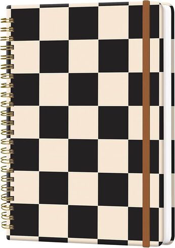 دفتر يوميات حلزوني للنساء، غلاف مقوى A5 دفتر ملاحظات جامعي، 120 صفحة، ورق سميك، مجلة مبطنة لطيفة للمدرسة والمكتب والعمل، 6 × 8.4 بوصة (أسود بيج منقوش) in Kuwait