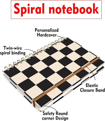 دفتر يوميات حلزوني للنساء، غلاف مقوى A5 دفتر ملاحظات جامعي، 120 صفحة، ورق سميك، مجلة مبطنة لطيفة للمدرسة والمكتب والعمل، 6 × 8.4 بوصة (أسود بيج منقوش) in Kuwait