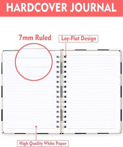 دفتر يوميات حلزوني للنساء، غلاف مقوى A5 دفتر ملاحظات جامعي، 120 صفحة، ورق سميك، مجلة مبطنة لطيفة للمدرسة والمكتب والعمل، 6 × 8.4 بوصة (أسود بيج منقوش) in Kuwait