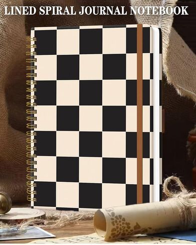 دفتر يوميات حلزوني للنساء، غلاف مقوى A5 دفتر ملاحظات جامعي، 120 صفحة، ورق سميك، مجلة مبطنة لطيفة للمدرسة والمكتب والعمل، 6 × 8.4 بوصة (أسود بيج منقوش) in Kuwait