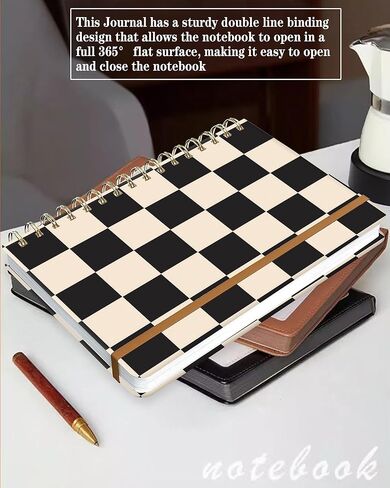 دفتر يوميات حلزوني للنساء، غلاف مقوى A5 دفتر ملاحظات جامعي، 120 صفحة، ورق سميك، مجلة مبطنة لطيفة للمدرسة والمكتب والعمل، 6 × 8.4 بوصة (أسود بيج منقوش) in Kuwait