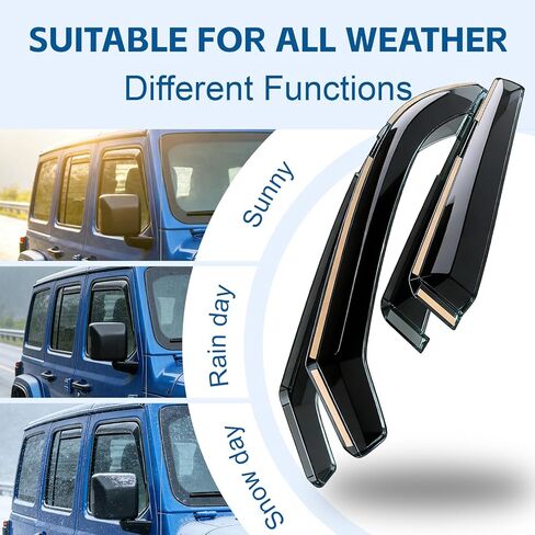 واقيات المطر للنافذة داخل القناة لـ 2018-2025 2026 Jeep Wrangler JL 2020-2026 Gladiator 4 أبواب، أقنعة متينة منحرفة للنوافذ، Wrangler JL JLU Rubicon Sahara الملحقات الخارجية in Kuwait