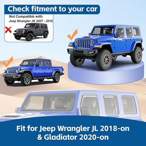 واقيات المطر للنافذة داخل القناة لـ 2018-2025 2026 Jeep Wrangler JL 2020-2026 Gladiator 4 أبواب، أقنعة متينة منحرفة للنوافذ، Wrangler JL JLU Rubicon Sahara الملحقات الخارجية in Kuwait