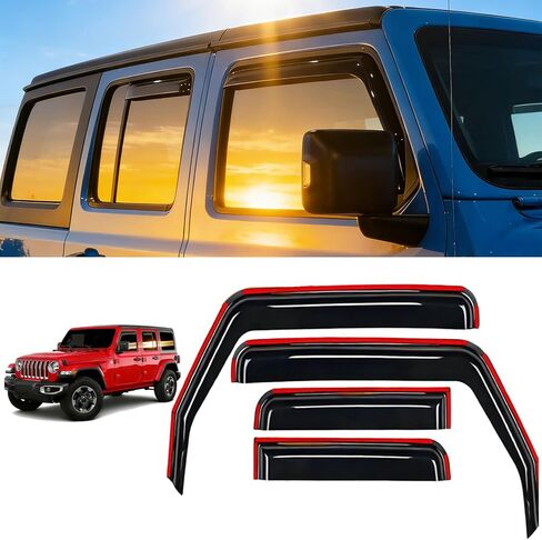 واقيات المطر للنافذة داخل القناة لـ 2018-2025 2026 Jeep Wrangler JL 2020-2026 Gladiator 4 أبواب، أقنعة متينة منحرفة للنوافذ، Wrangler JL JLU Rubicon Sahara الملحقات الخارجية in Kuwait