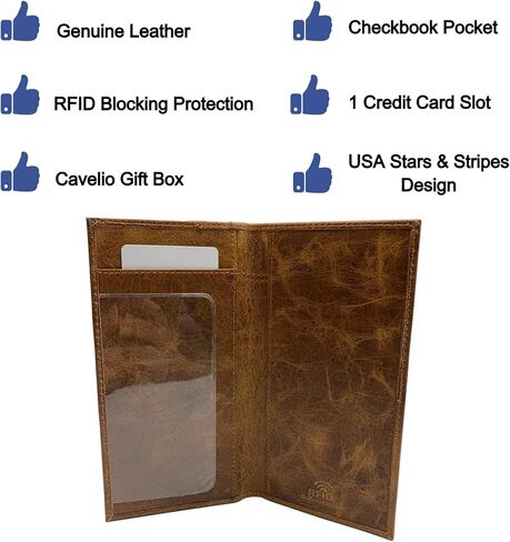 غطاء دفتر شيكات من الجلد الطبيعي للرجال والنساء، محفظة لحمل دفتر الشيكات، RFID، سلسلة الولايات المتحدة الأمريكية (أسمر) in Kuwait
