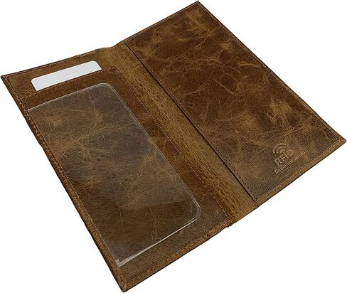 غطاء دفتر شيكات من الجلد الطبيعي للرجال والنساء، محفظة لحمل دفتر الشيكات، RFID، سلسلة الولايات المتحدة الأمريكية (أسمر) in Kuwait