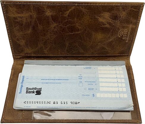 غطاء دفتر شيكات من الجلد الطبيعي للرجال والنساء، محفظة لحمل دفتر الشيكات، RFID، سلسلة الولايات المتحدة الأمريكية (أسمر) in Kuwait