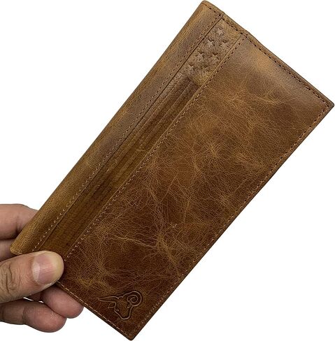 غطاء دفتر شيكات من الجلد الطبيعي للرجال والنساء، محفظة لحمل دفتر الشيكات، RFID، سلسلة الولايات المتحدة الأمريكية (أسمر) in Kuwait