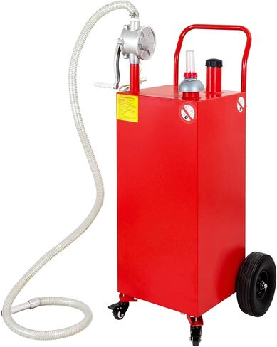 علبة غاز سعة 35 جالون، خزان وقود محمول، علبة ديزل كبيرة بحاوية بنزين مع مضخة دوارة وعجلات مطاطية صلبة للقوارب ATV والسيارات والدراجات النارية UTV باللون الأحمر in Kuwait