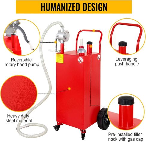 علبة غاز سعة 35 جالون، خزان وقود محمول، علبة ديزل كبيرة بحاوية بنزين مع مضخة دوارة وعجلات مطاطية صلبة للقوارب ATV والسيارات والدراجات النارية UTV باللون الأحمر in Kuwait
