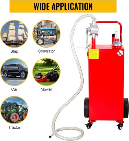 علبة غاز سعة 35 جالون، خزان وقود محمول، علبة ديزل كبيرة بحاوية بنزين مع مضخة دوارة وعجلات مطاطية صلبة للقوارب ATV والسيارات والدراجات النارية UTV باللون الأحمر in Kuwait