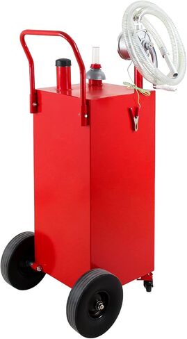 علبة غاز سعة 35 جالون، خزان وقود محمول، علبة ديزل كبيرة بحاوية بنزين مع مضخة دوارة وعجلات مطاطية صلبة للقوارب ATV والسيارات والدراجات النارية UTV باللون الأحمر in Kuwait