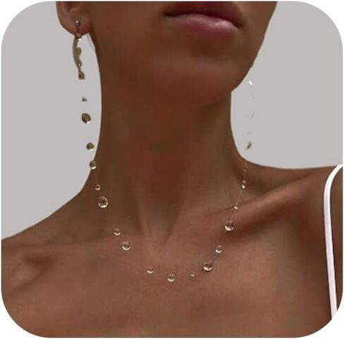 Morning Dewdrop Earrings and Necklaces Choker for Women Floating Necklace Rain Drop Earrings Clear Water Droplet Necklaces Drop Earring Dew Jewelry in Saudi Arabia