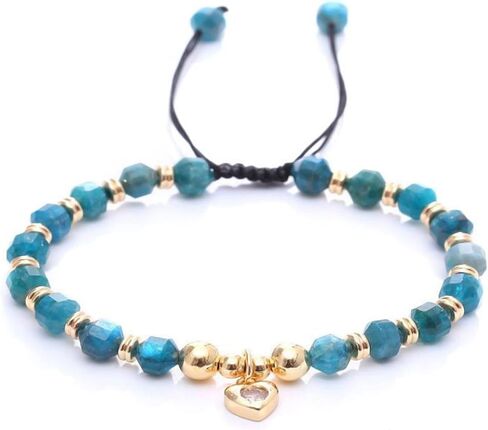 سوار فليكسو من الكريستال الطبيعي الطبيعي خرز دائري مع حبل قابل للتعديل على شكل قلب مطلي بالذهب بوصة in Kuwait