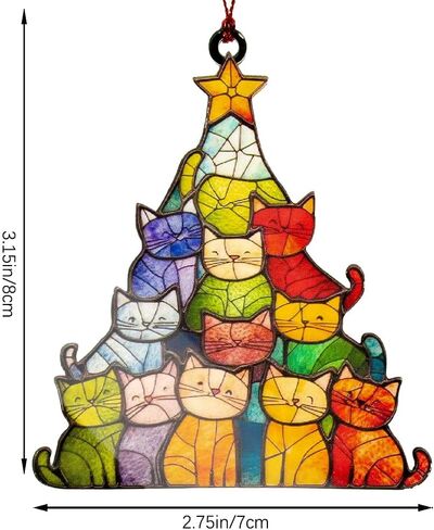 Cat-Themed Christmas Ornaments - Colorful Feline Tree Decor with Black and Orange Designs in Saudi Arabia
