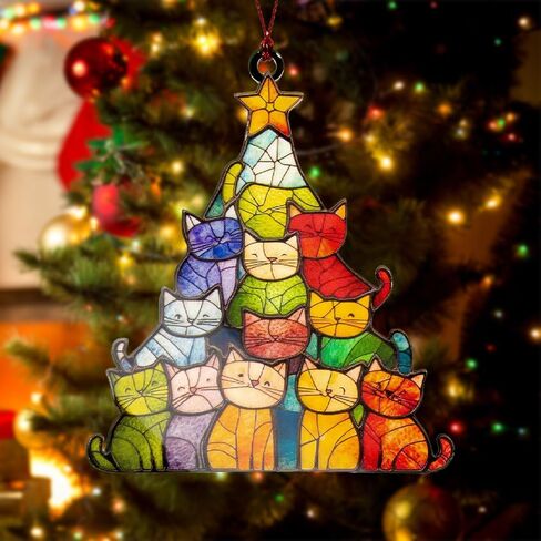 Cat-Themed Christmas Ornaments - Colorful Feline Tree Decor with Black and Orange Designs in Saudi Arabia