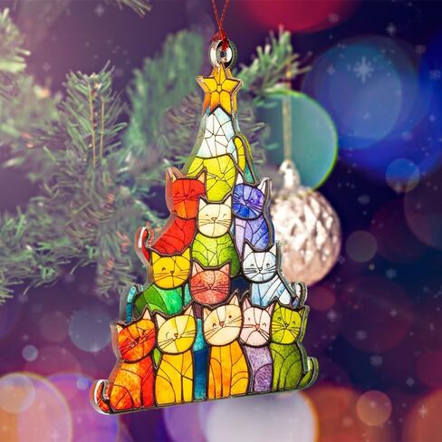 Cat-Themed Christmas Ornaments - Colorful Feline Tree Decor with Black and Orange Designs in Saudi Arabia
